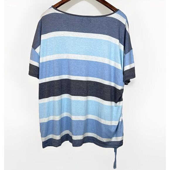 Joei & i Shirt Women’s Size 2X Short Sleeve Ruched & Side Tie Multicolor Stripe - Picture 6 of 10
